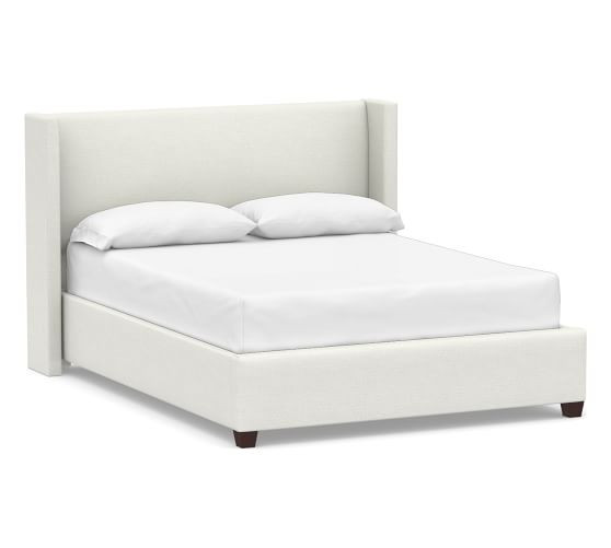 Elliot Shelter Upholstered Bed, Queen, Basketweave Slub Ivory | Pottery Barn (US)