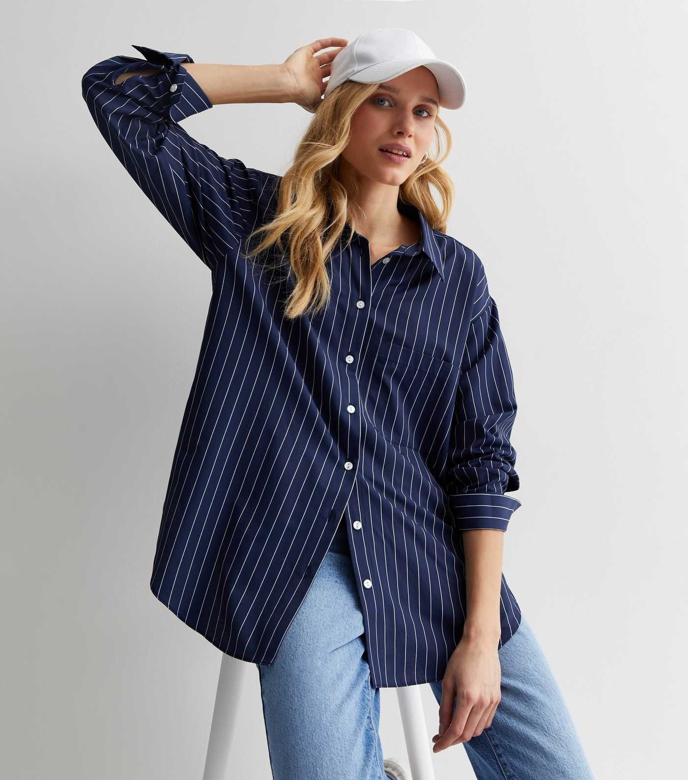 Navy Stripe Poplin Oversized Shirt | New Look | New Look (UK)