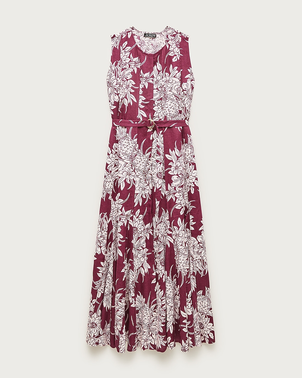 Seamed linen dress with removable belt in pineapple garden print | J. Crew US