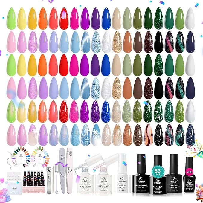 Beetles Summer Gel Nail Polish Set, 53pcs Neon Polish Kit, 36 Colors Green Red Orange Glitter Pas... | Amazon (US)