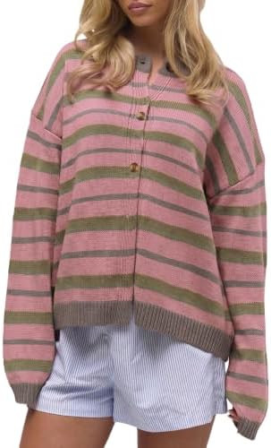 SOLY HUX Women's Y2K Striped Color Block Oversized Cardigan Sweater | Amazon (US)