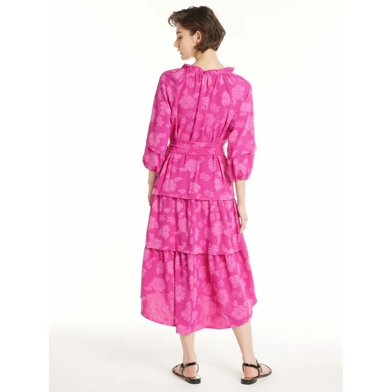 The Pioneer Woman 3/4 Sleeve Tiered Ruffle Midi Dress, Sizes S-3X, Women’s | Walmart (US)