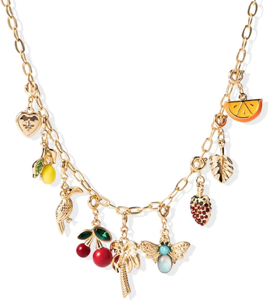 YANCHUN Charm Necklace for Women Dainty Gold Charms Necklaces for Women Trendy Pendant Choker Chain Shell Starfish Puka Beach Necklace 14k Gold Plated Chunky Choker for Teen Girls Summer Essentials | Amazon (US)