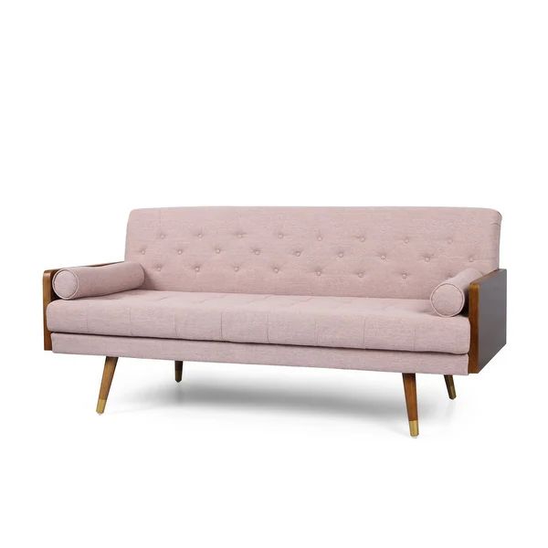 Jalon Mid-century Modern Tufted Fabric Sofa by Christopher Knight Home - Light Blush + Dark Walnu... | Bed Bath & Beyond