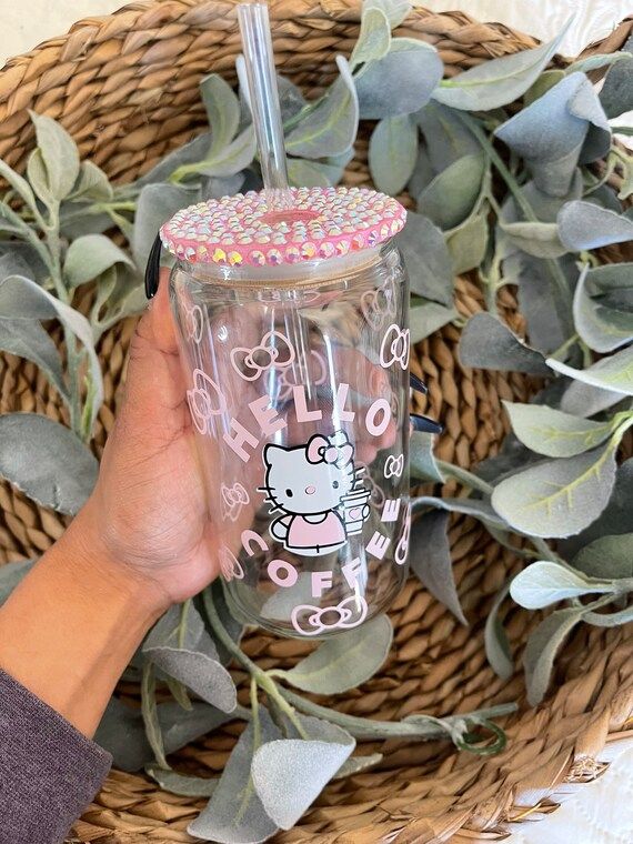 Hello Kitty Ice Coffee Cup, Hello Kitty  Beer Can, Cute Hello Kitty Glass Cup, Kitty Beer Glass C... | Etsy (US)