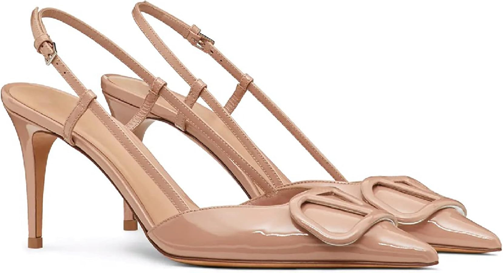 Women Heeled Slingback Sandals V Buckle Closed Pointed Toe Stiletto High Heels Slip-On Backless E... | Amazon (US)