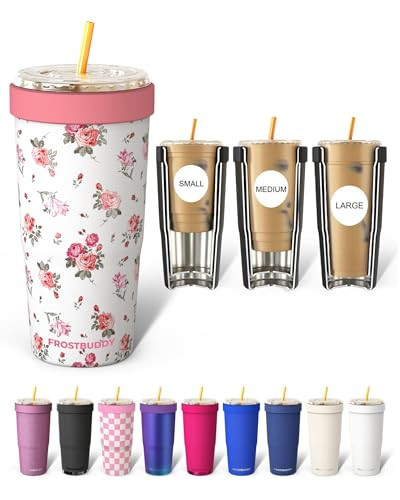 Frost Buddy Togo Buddy 30 oz Stainless Steel Vacuum Insulated Tumbler To Go Coffee Cup – Iced Coffee Cups, Iced Coffee Sleeve, Travel Mug, Thermal Cup for Hot & Cold Drinks, Dunkin Cup (Pink Floral) | Amazon (US)