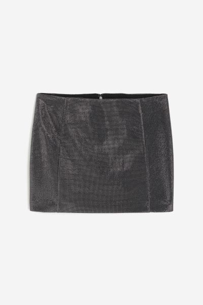 Shiny mini skirt - Black/Silver-coloured - Ladies | H&M GB | H&M (UK, MY, IN, SG, PH, TW, HK)