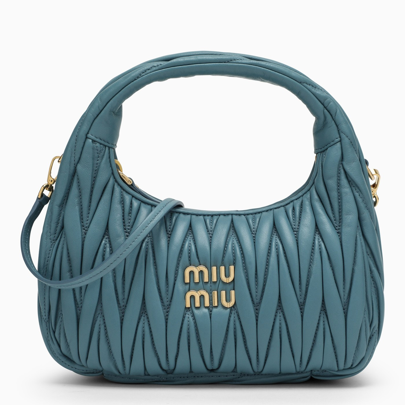 Miu Wander marine blue matelassé leather bag | The Double F