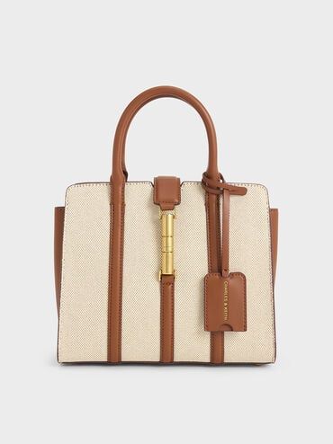 Chocolate Cesia Canvas Metallic Accent Tote Bag | CHARLES & KEITH | Charles & Keith US