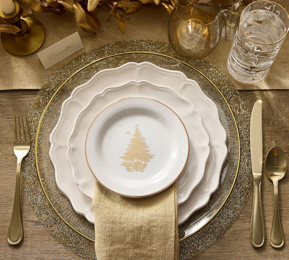 Holiday Metallic Tree Stoneware Appetizer Plates - Set of 8 | Pottery Barn (US)