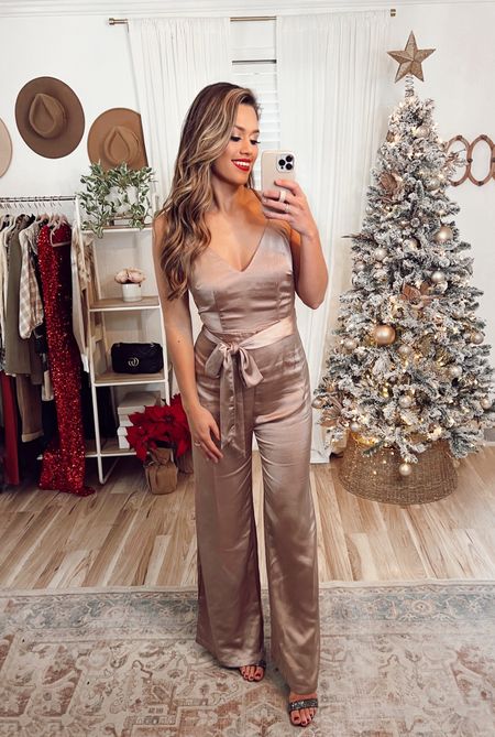 Gorgeous satin jumpsuit for the Holidays! Use code THANKASHLEY for a 25% off discount for the next 24 hours only! 

#LTKsalealert #LTKSeasonal #LTKHoliday
