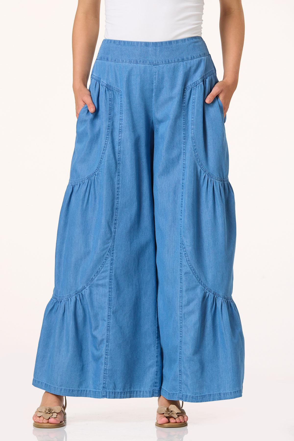 Chambray Wavy Wide Leg Pants | Cato Fashions