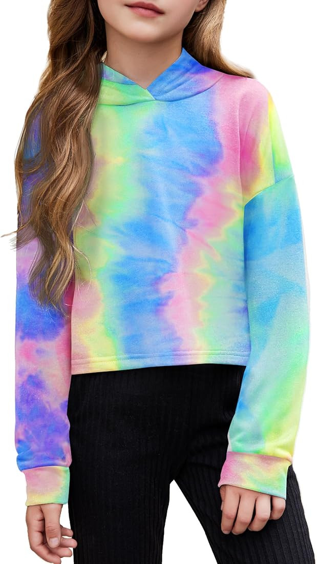 Arshiner Girls Crop Tops Tie-Dye Hoodies Kids Long Sleeve Pullover Sweatshirts | Amazon (US)