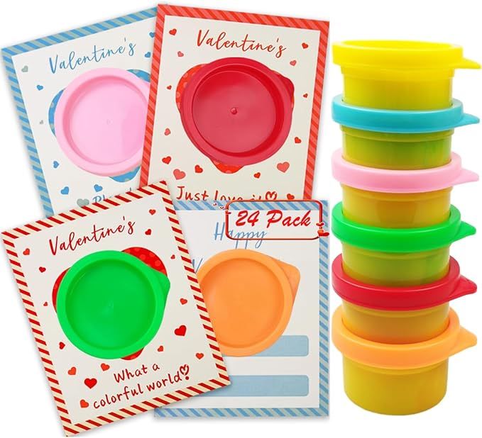 QINGQIU 24 Pack Valentines Cards with Play Dough Toys for Kids School Class Classroom Valentines ... | Amazon (US)