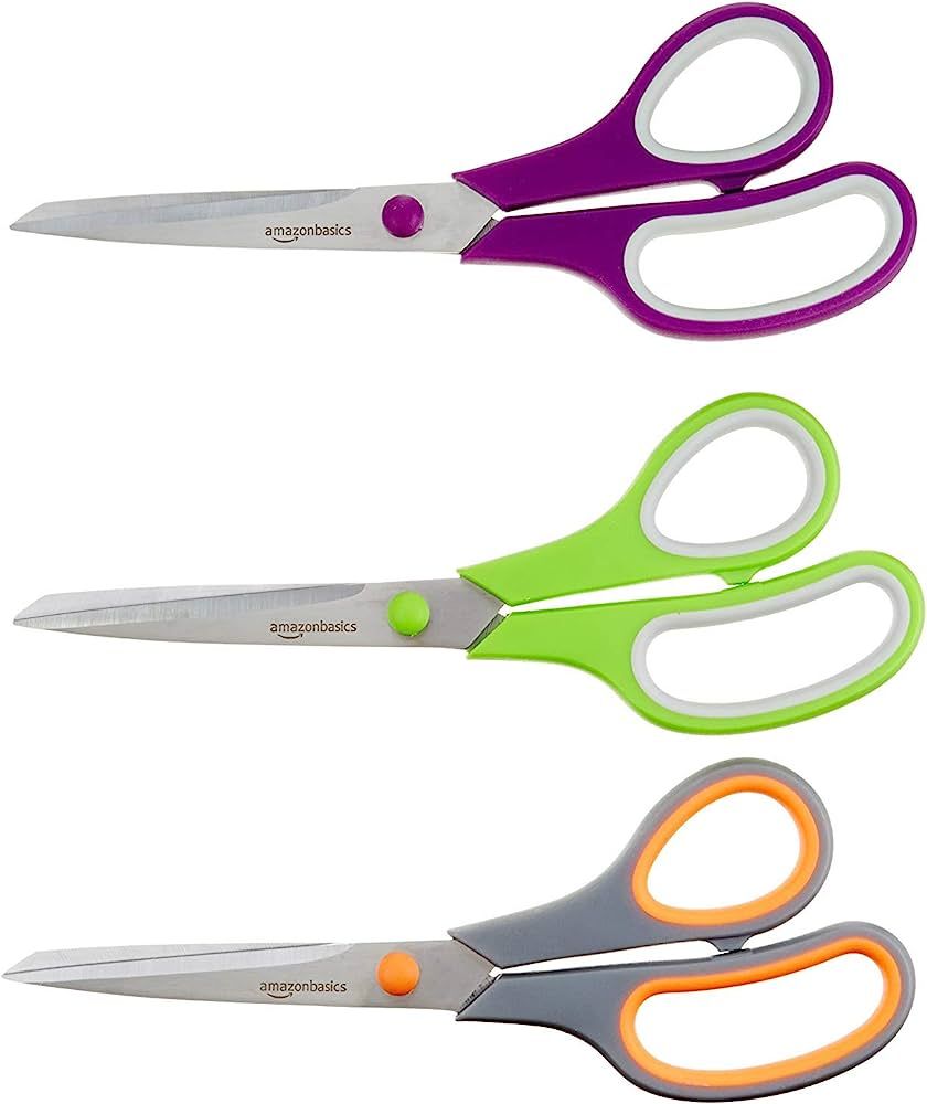 Amazon Basics Multipurpose, Comfort Grip, PVD coated, Stainless Steel Office Scissors - Pack of 3 | Amazon (US)