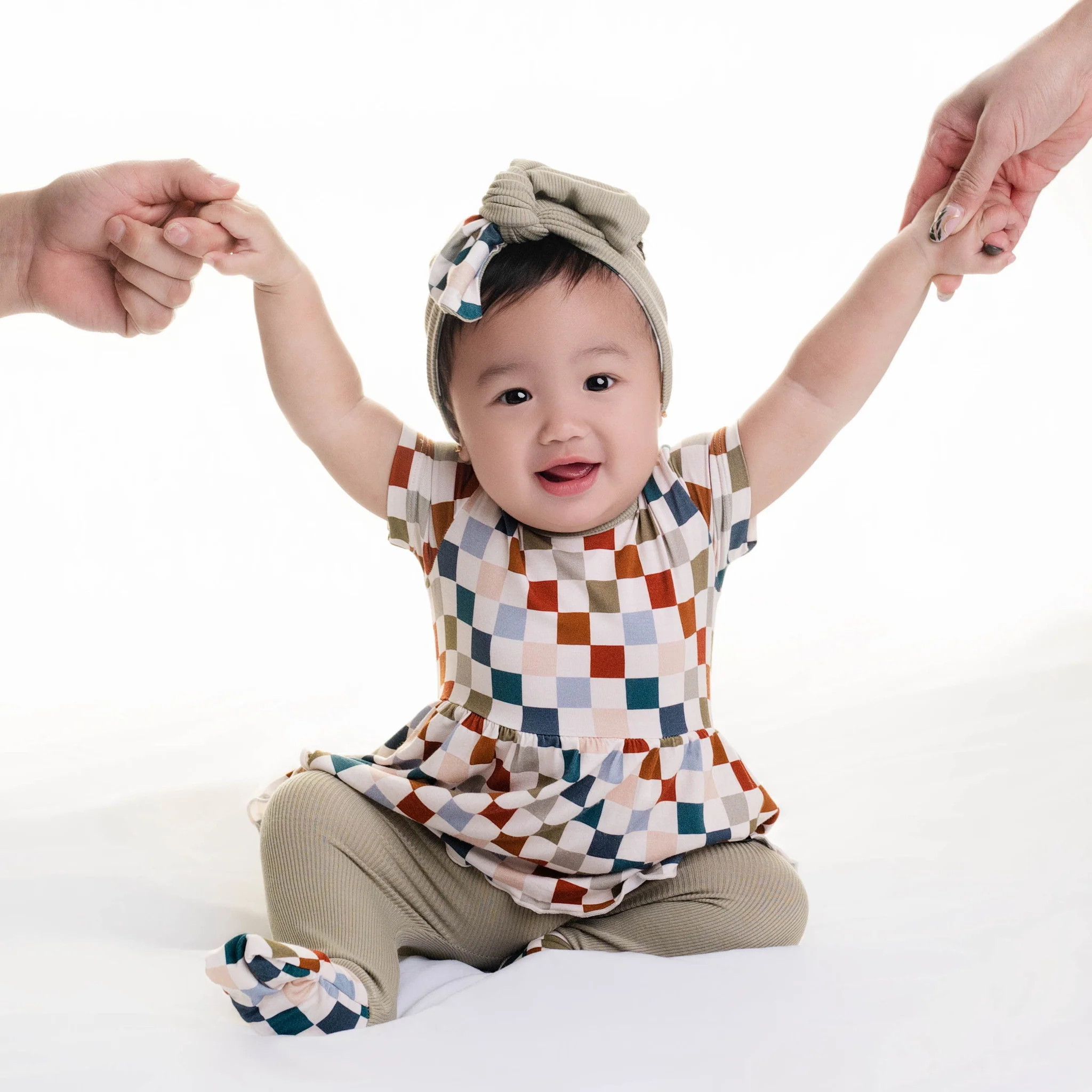 Reversible Opening Ready Set Romper® Twirl in Checkered Spice | Ready Set Romper ®