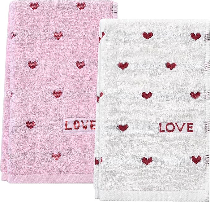 2pcs Valentine's Day Hand Towels Red Pink Hearts Embroidered Towel for Bath Cotton Soft Bathroom ... | Amazon (US)