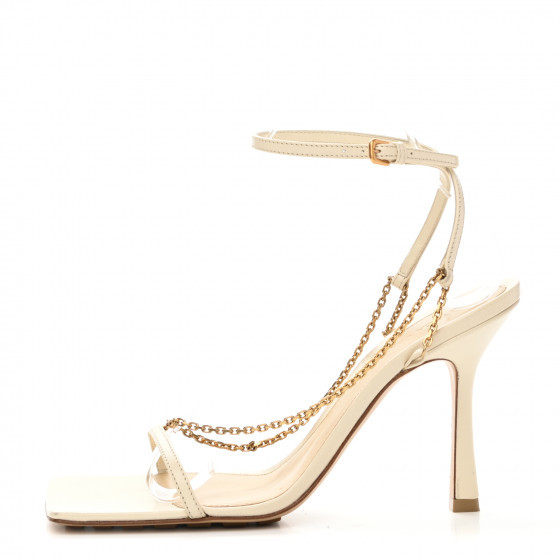 BOTTEGA VENETA Lambskin Stretch Chain Strap Sandals 38.5 White | Fashionphile