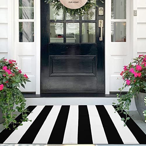 Amazon.com : iOhouze Cotton Black and White Striped Rug Outdoor Doormat 27.5 x 43 Inches Washable... | Amazon (US)