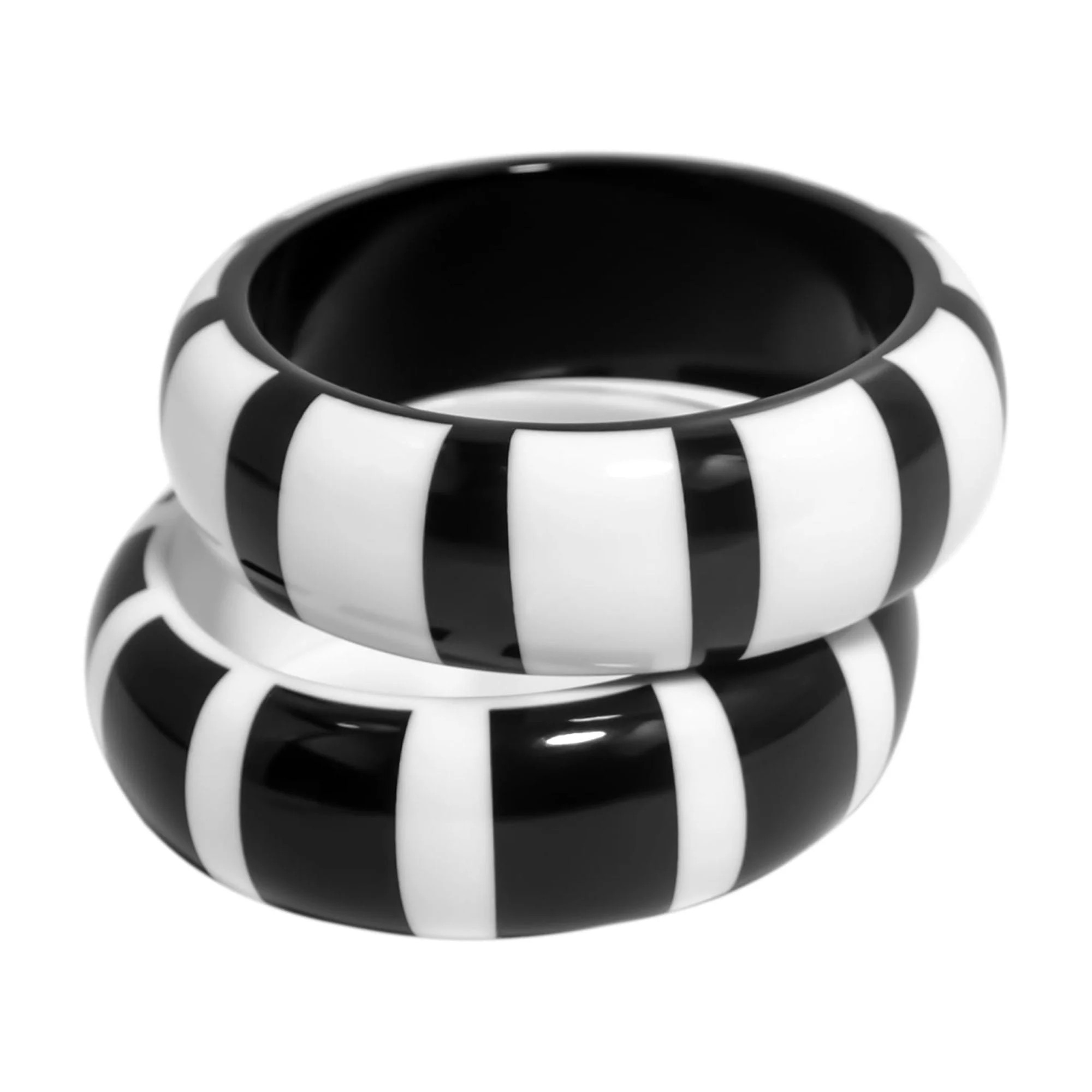 Pure Hands Resin Bangle Bracelet Set of 2 - Black and White  Melon Stripe Half-Rounded, Symbolic ... | Walmart (US)