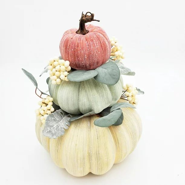 Way to Celebrate Harvest Green, Orange and White Foam Pumpkin Stack Decoration, 14.5" Tall - Walm... | Walmart (US)