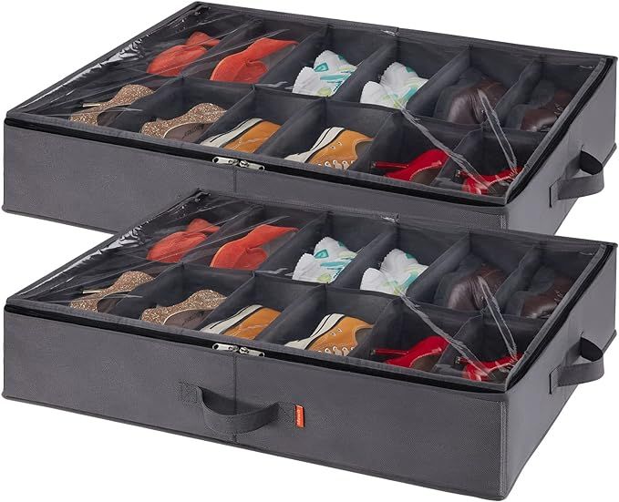 Lifewit Under Bed Shoe Storage Organizer Set of 2, Foldable Fabric Shoes Container Box with Clear... | Amazon (US)