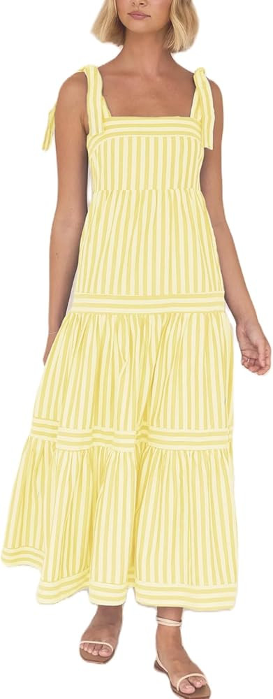 Women Summer Colorful Striped Maxi Cami Dress Spaghetti Strap Boho Long Flowy Sun Dresses A Line ... | Amazon (US)