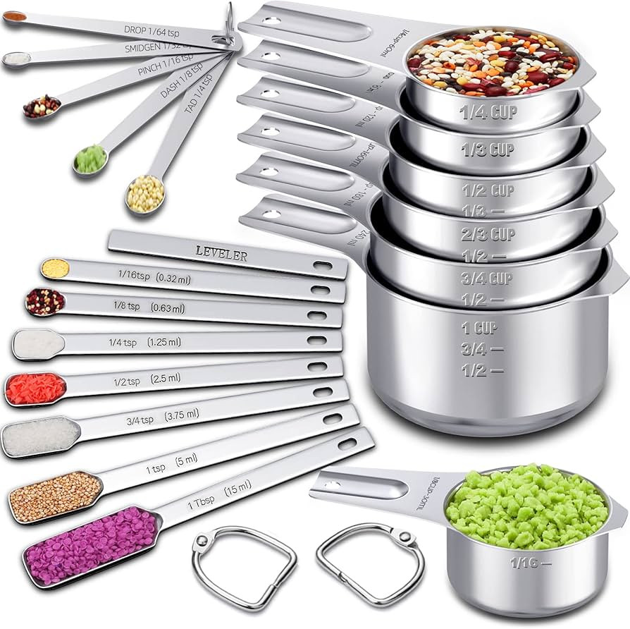 Measuring Cups and Spoons Set of 20, 7 Stainless Steel Nesting Measuring Cups & 7 Spoons, 1 + Lev... | Amazon (US)