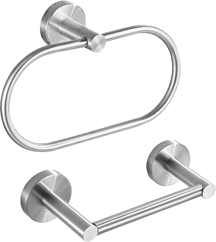 Brushed Nickel Toilet Paper Holder Hand Towel Holder for Bathroom, Bath Oval Towel Ring Toilet Ti... | Amazon (US)