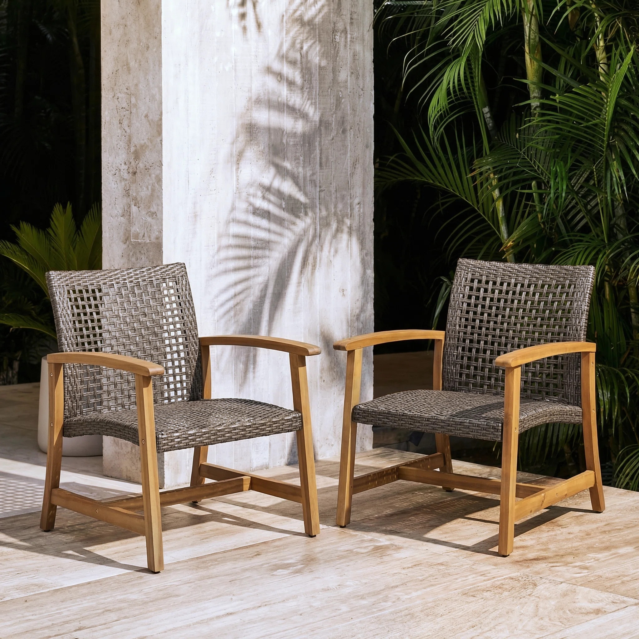 Wellard Outdoor Wood and PE Wicker Club Chairs (Set of 2) | Wayfair North America