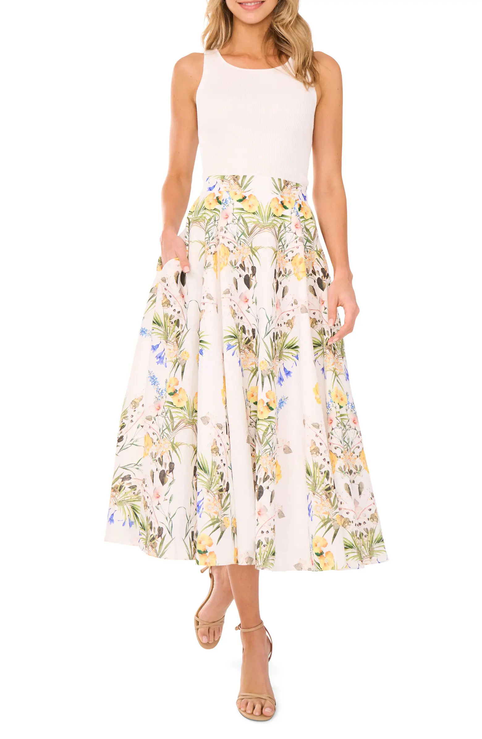Floral Linen Midi Skirt | Nordstrom