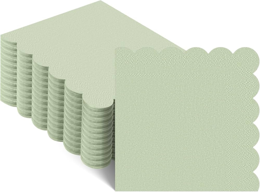 120 Pcs Sage Green Cocktail Napkins, Scalloped Sage Green Napkins Disposable Dessert Napkins Beve... | Amazon (US)