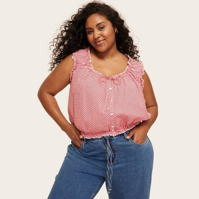 Women's Shell Tank Top - Parke x Target Red Gingham Check 2X | Target