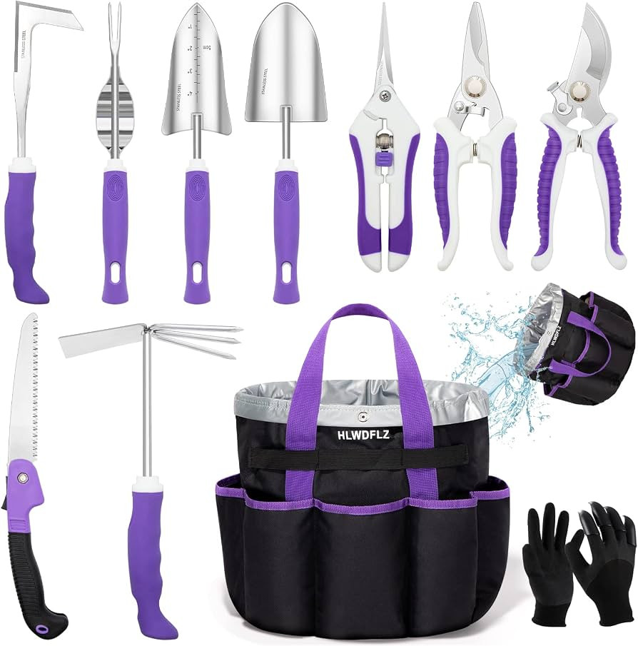 Purple Garden Tool Set Gardening Items for Women - 11PCS Heavy Duty Garden Tools with Detachable ... | Amazon (US)