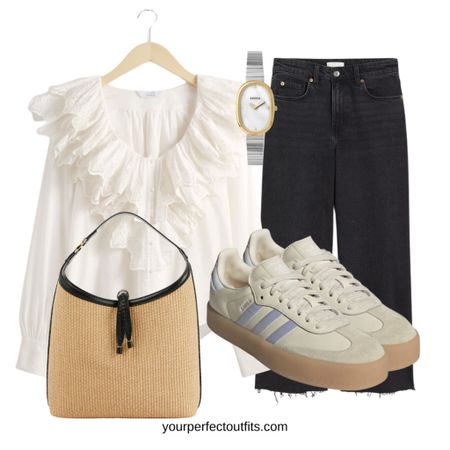 Casual spring look with a ruffle white blouse 
Chic and elegant workwear 

#LTKfindsunder50 #LTKworkwear #LTKActive