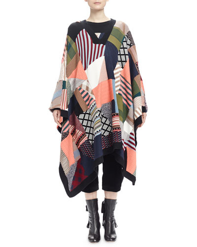 Patchwork V-Neck Poncho Sweater | Bergdorf Goodman