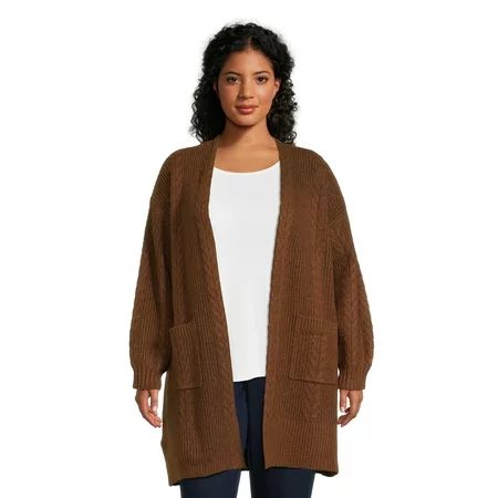 Terra & Sky Women's Plus Size Cable Duster Cardigan Sweater, Midweight | Walmart (US)