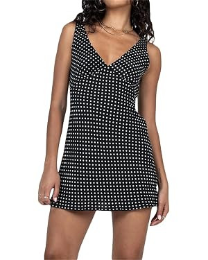 Women Floral Printing Sleeveless Mini Dress Off Shoulder Deep V Neck Slim Spaghetti Strap Bodycon... | Amazon (US)