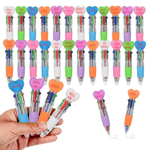 Zhirlyn Valentines Pens Mini Multicolor Pen in One 4-in-1 Kawaii Cute Fun Pens Bulk Cool Ballpoint Pens for Birthday Party Teacher Supplies (Valentine, 24) | Amazon (US)
