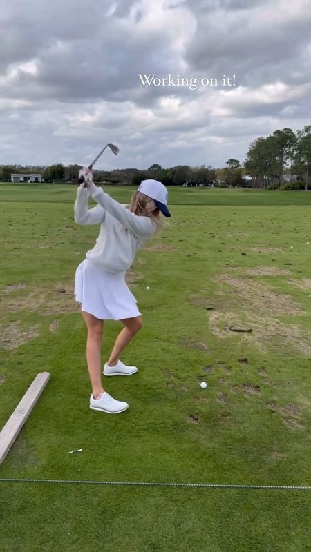 Working on my golf swing! I linked my entire outfit. These golf shoes are SO comfortable. 

golfing l women golf l golf shoes l golf skirt l skirt women 
