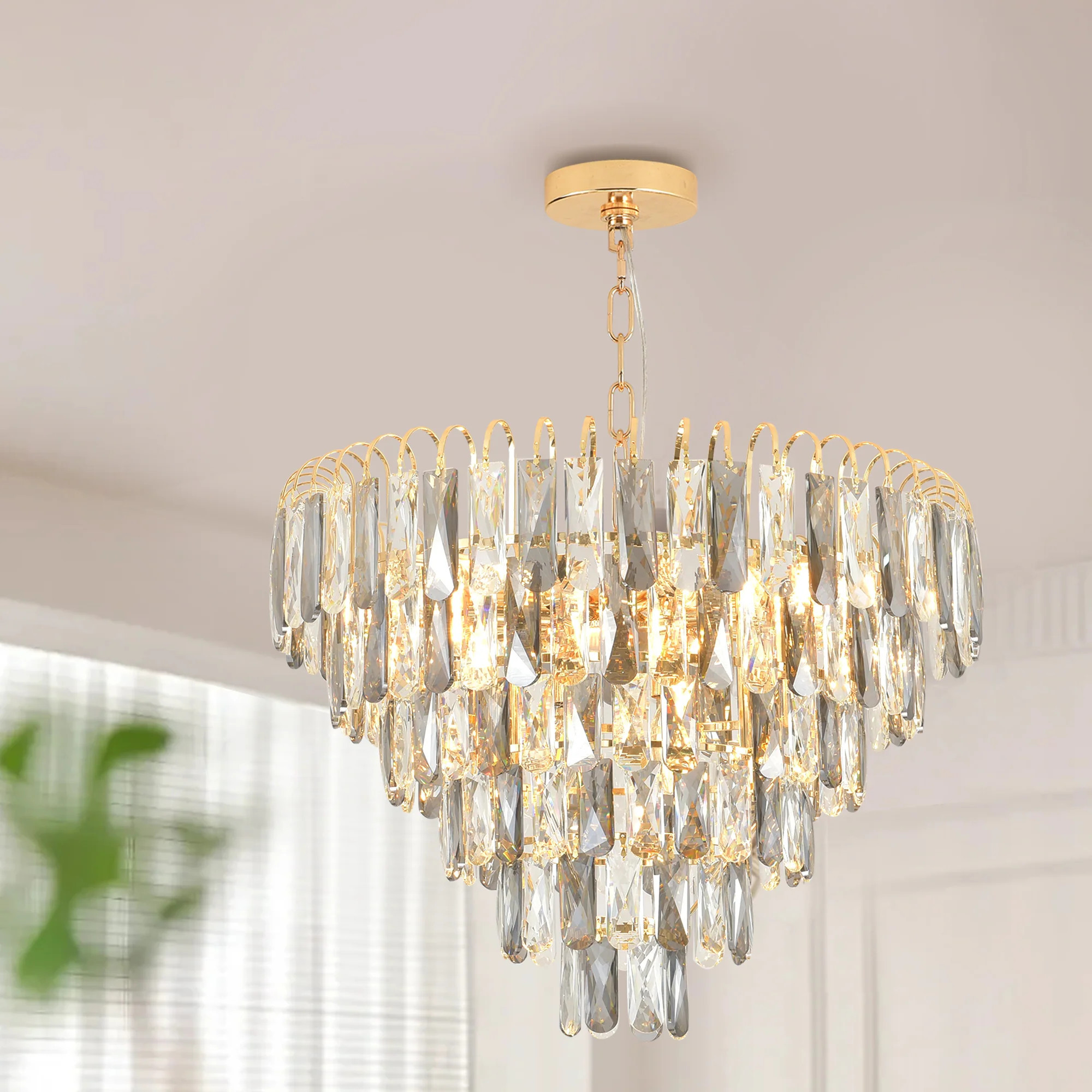 10-Light Dimmable Chandelier With Crystal Accents Luxury Lighting Fixture Adjustable Height - N/A | Bed Bath & Beyond