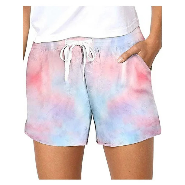 Women's Tie Dye Summer Shorts Drawstring Lace Up Casual Gym Yoga Workout Pants | Walmart (US)