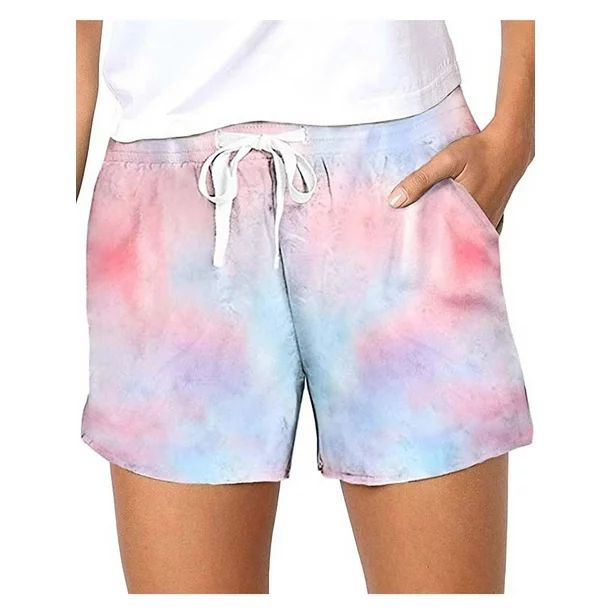 Women's Tie Dye Summer Shorts Drawstring Lace Up Casual Gym Yoga Workout Pants | Walmart (US)
