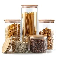 Glass Storage Jars [Set of 5] ,Clear Glass Food Storage Containers with Airtight Bamboo Lid Stackabl | Amazon (US)