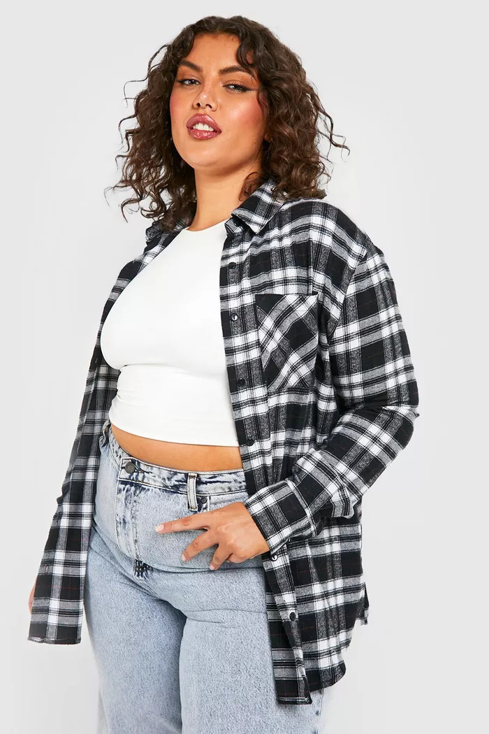 Plus Oversized Flannel Shirt | Boohoo.com (US & CA)