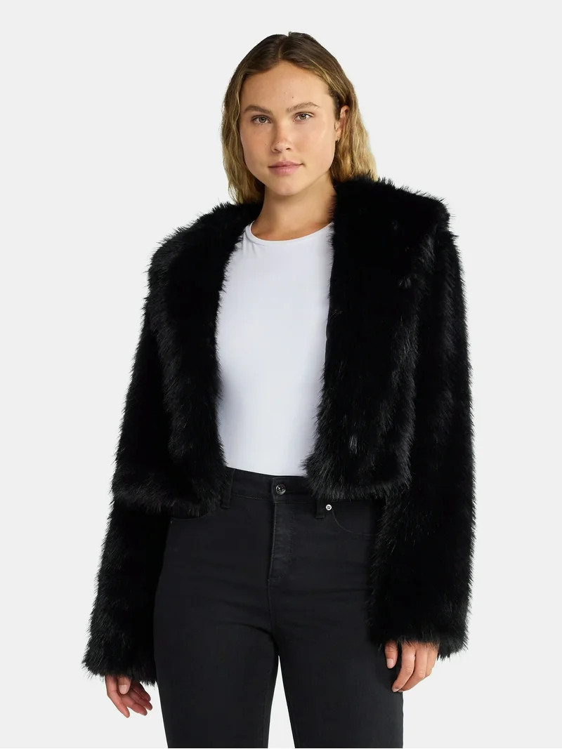 Madden NYC Women's Faux Fur Cropped Jacket, Sizes XXS-XXL | Walmart (US)
