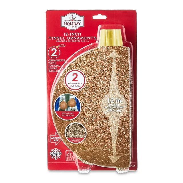 Holiday Time 12-inch Tinsel Ornaments, Gold, Set of 2, Weight 0.4 kg | Walmart (US)