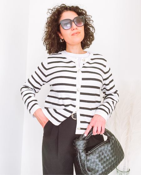 Amazon fashion, striped cardigan, spring outfit, work outfit, workwear, black pants, black bag 

#LTKstyletip