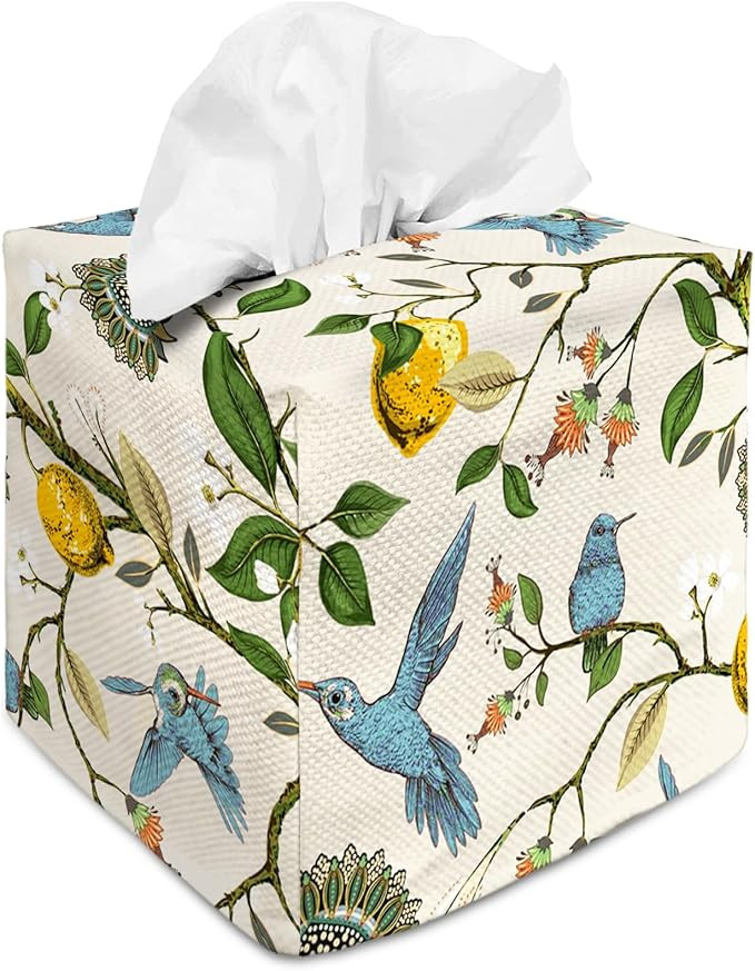Tissue Box Cover Square Decorative Tissue Box Holder Cute Funny Cube Tissue Case Cover-Blue Bird ... | Amazon (US)